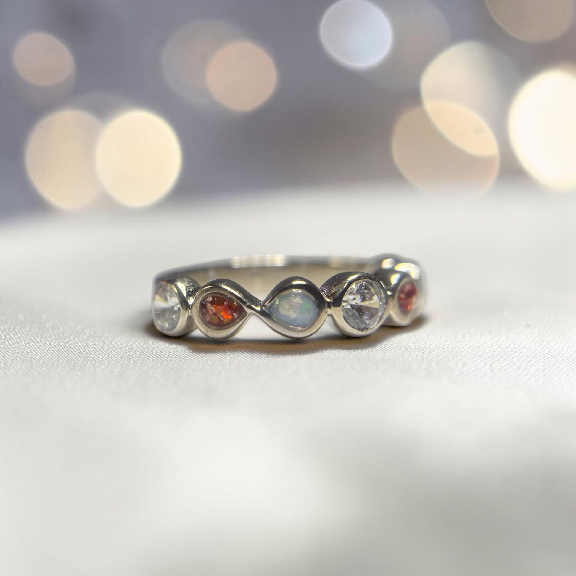 silver infinity and cz memorial ashes ring, handcrafted in uk