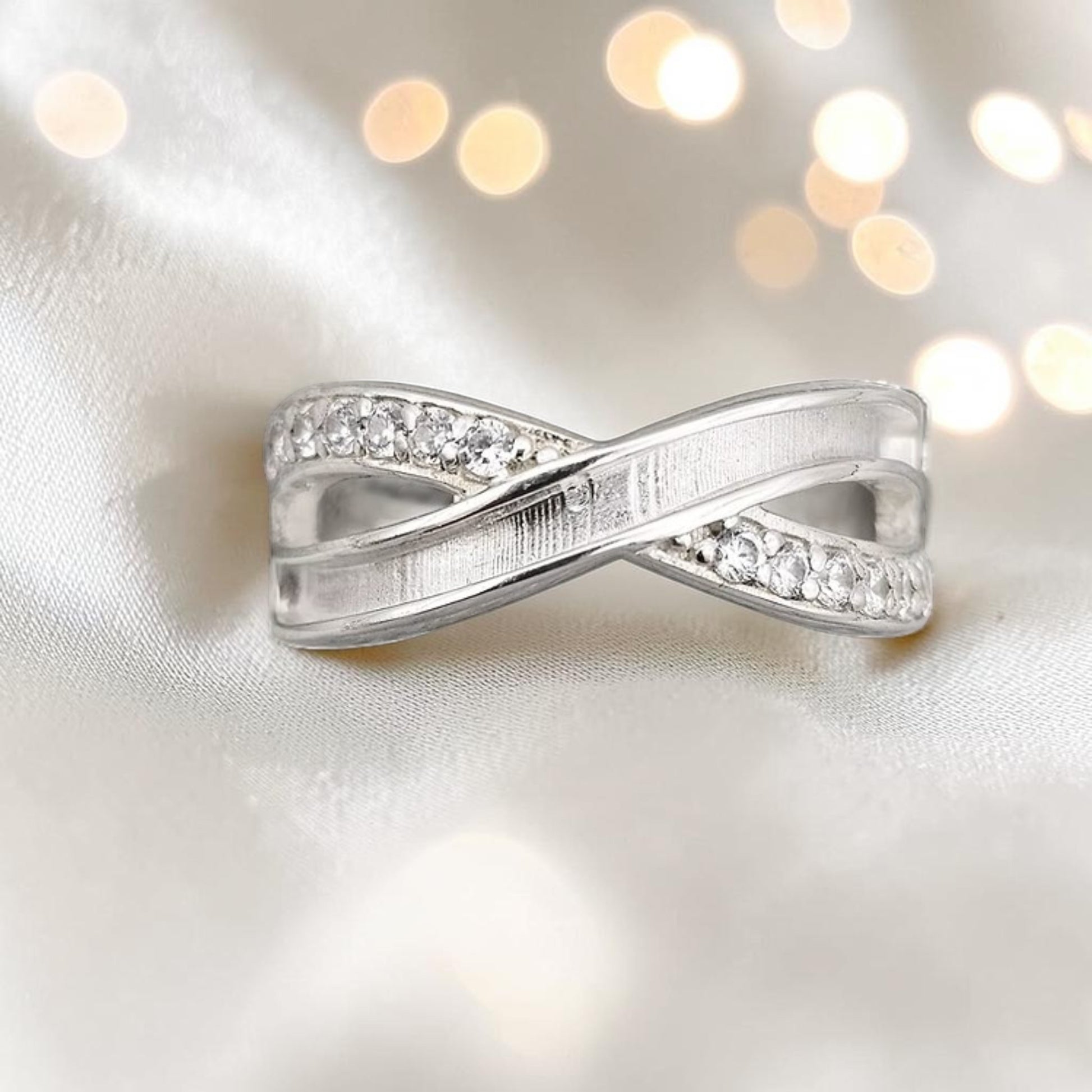 silver cz infinity keepsake ashes ring, handcrafted in lancashire