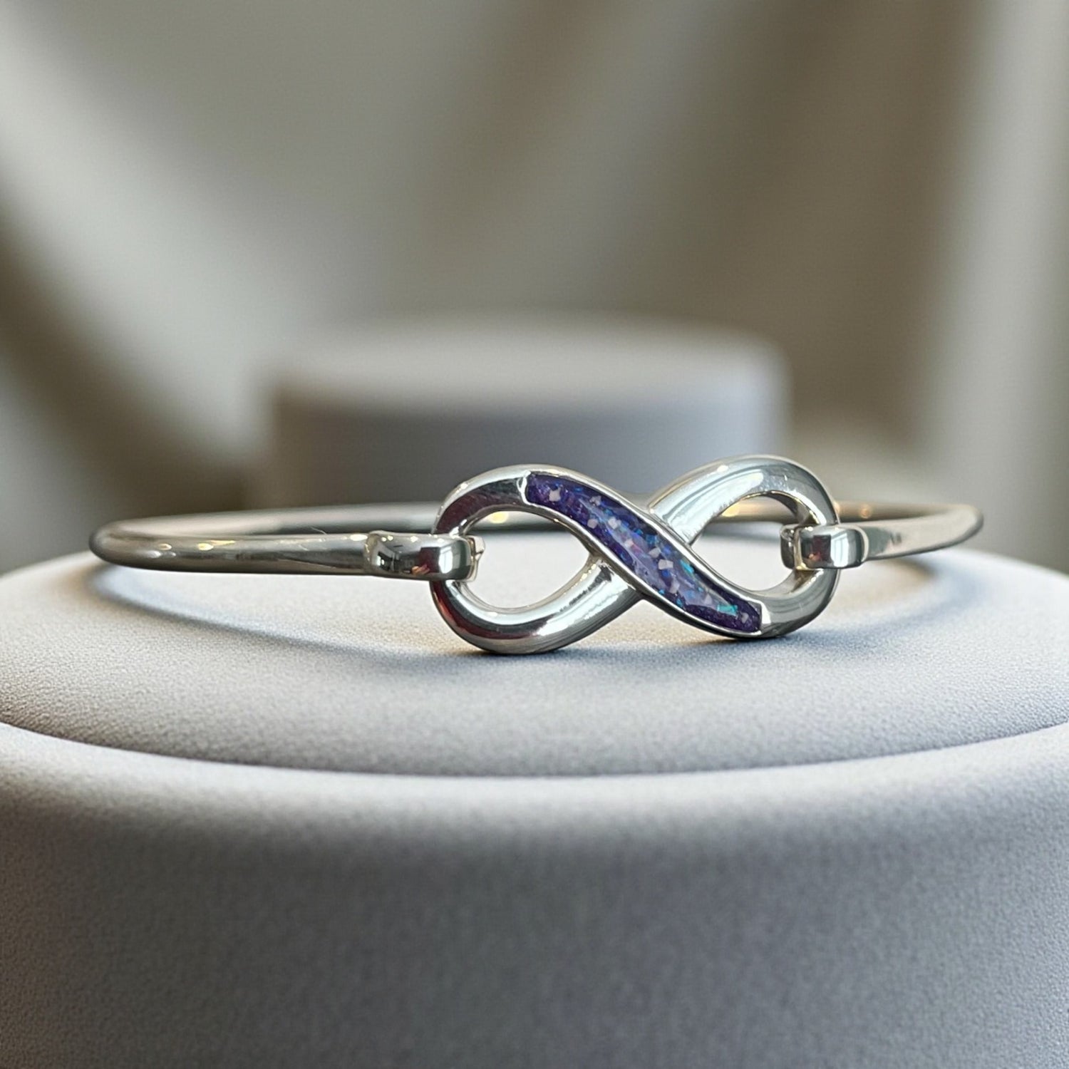 Silver infinity keepsake ashes bangle, handcrafted in Lancashire, UK