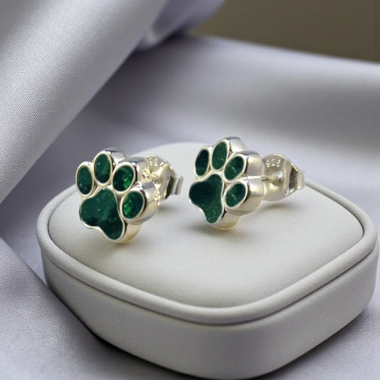 Silver Memorial Dog Paw Earrings, handcrafted in Lancashire, UK