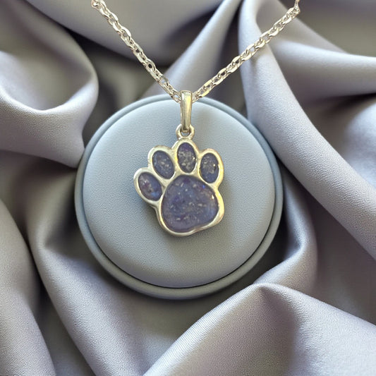 Silver, dog paw memorial pendant, handcrafted in Lancashire, UK
