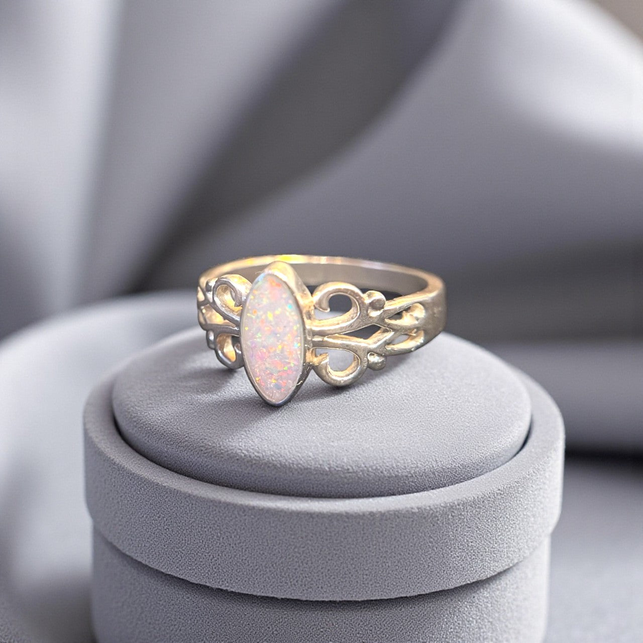 Silver marquise ashes jewellery ring, handcrafted in Lancashire, UK