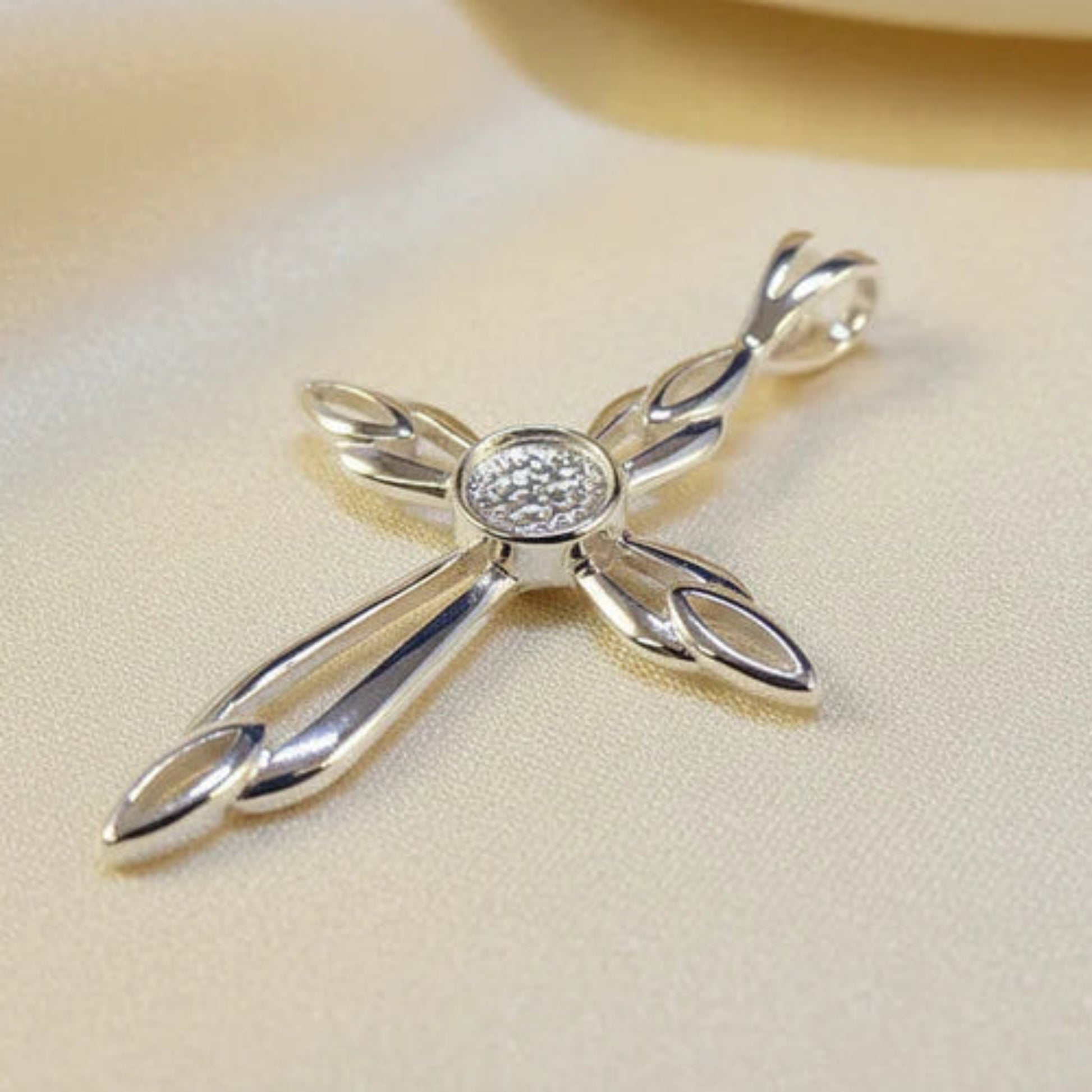 silver ashes memorial cross, handcrafted in uk