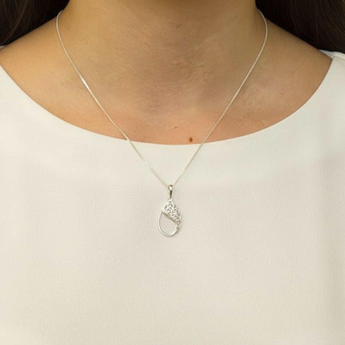 silver memory pendant on model uk