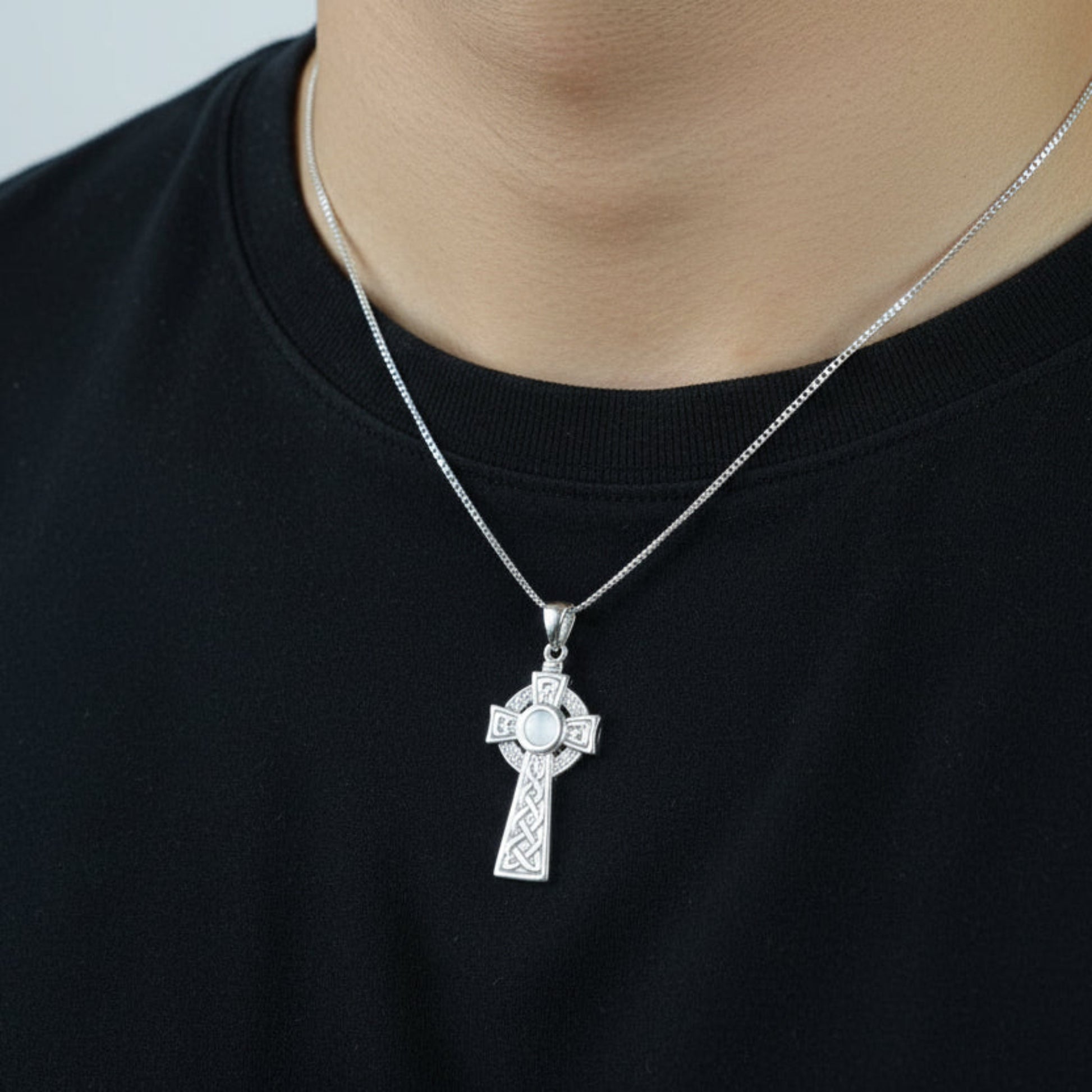 silver mens ashes celtic style cross, handcrafted in uk