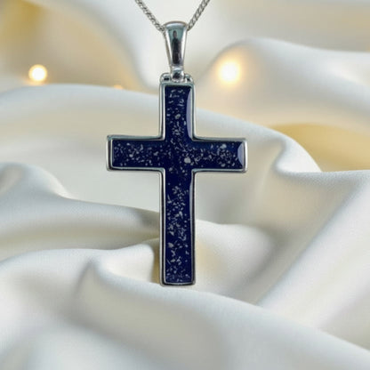 Halo sterling silver cross memorial pendant, 30mm, handcrafted in Lancashire UK by Keepsake Memorial Jewellery