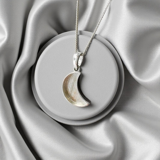 Silver Moon ashes memorial pendant, handcrafted in Lancashire, UK