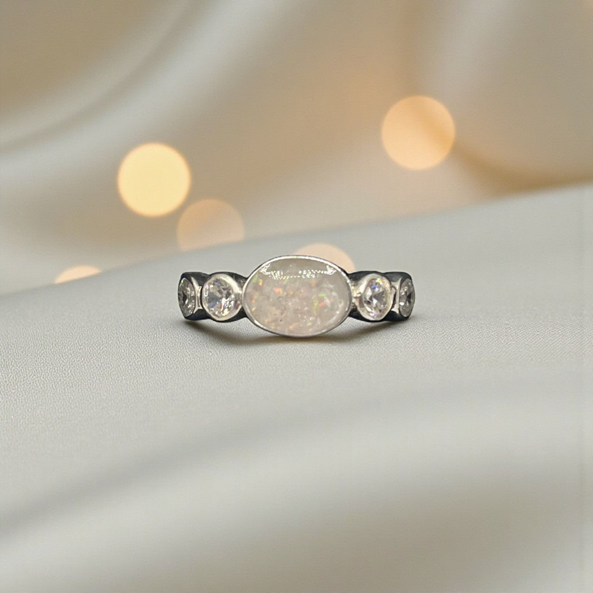 Arcadia Ring — silver oval crystal ashes memorial ring, handcrafted in Lancashire, UK
