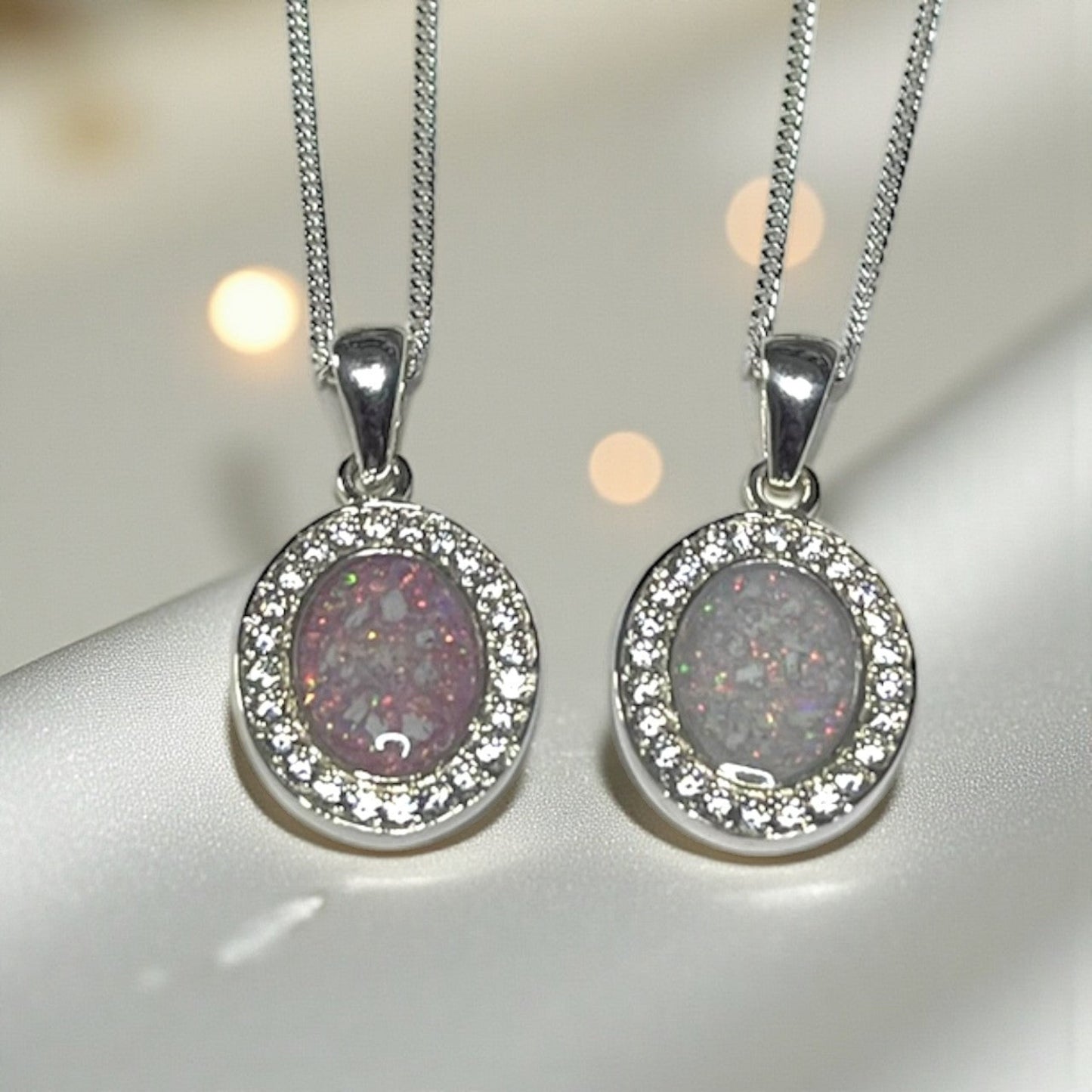 silver oval with cz memorial pendant, handcrafted in lancashire, uk