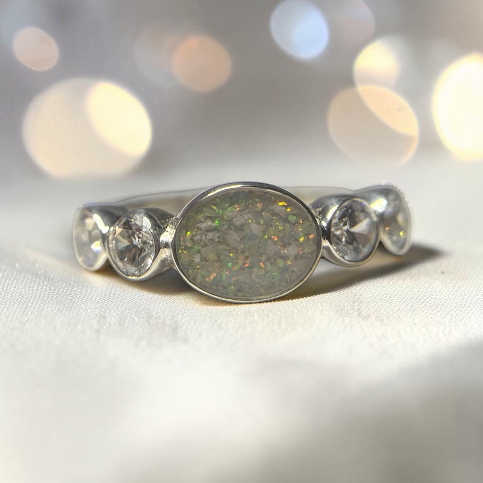 silver oval ashes memorial ring, handcrafted in uk