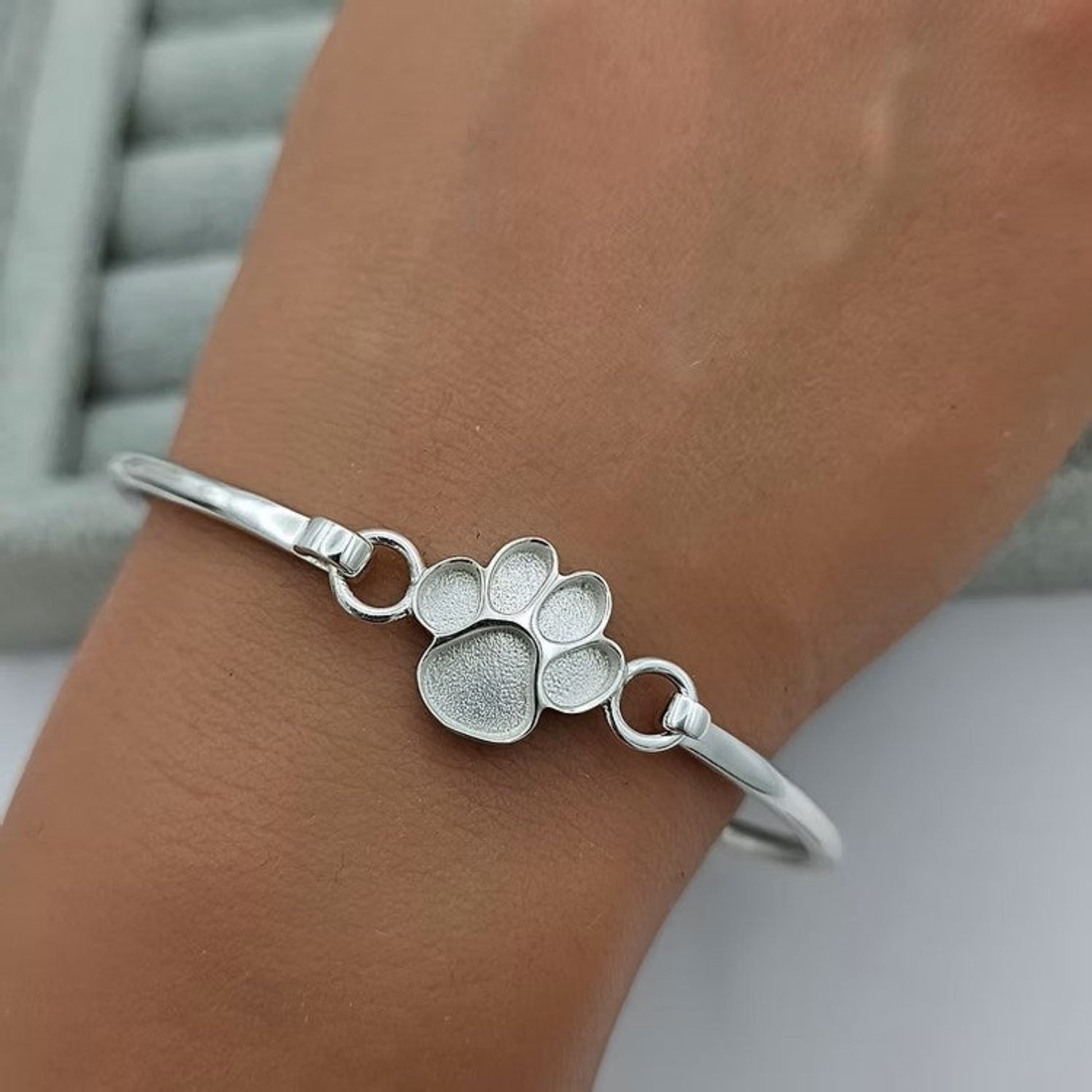 silver paw memorial bangle, handcrafted in uk