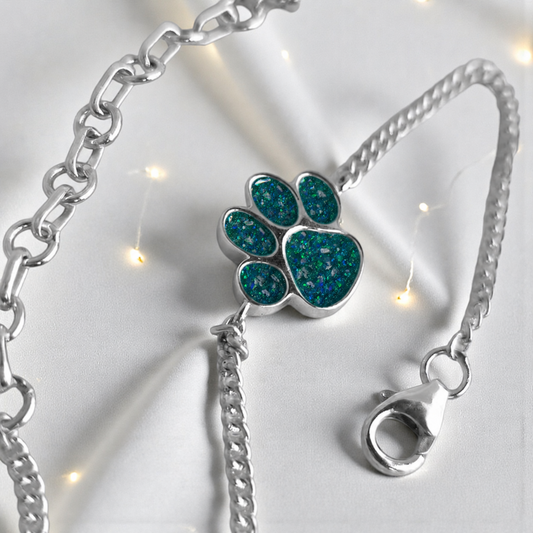 silver paw memorial bracelet. handcrafted in lancashire 
