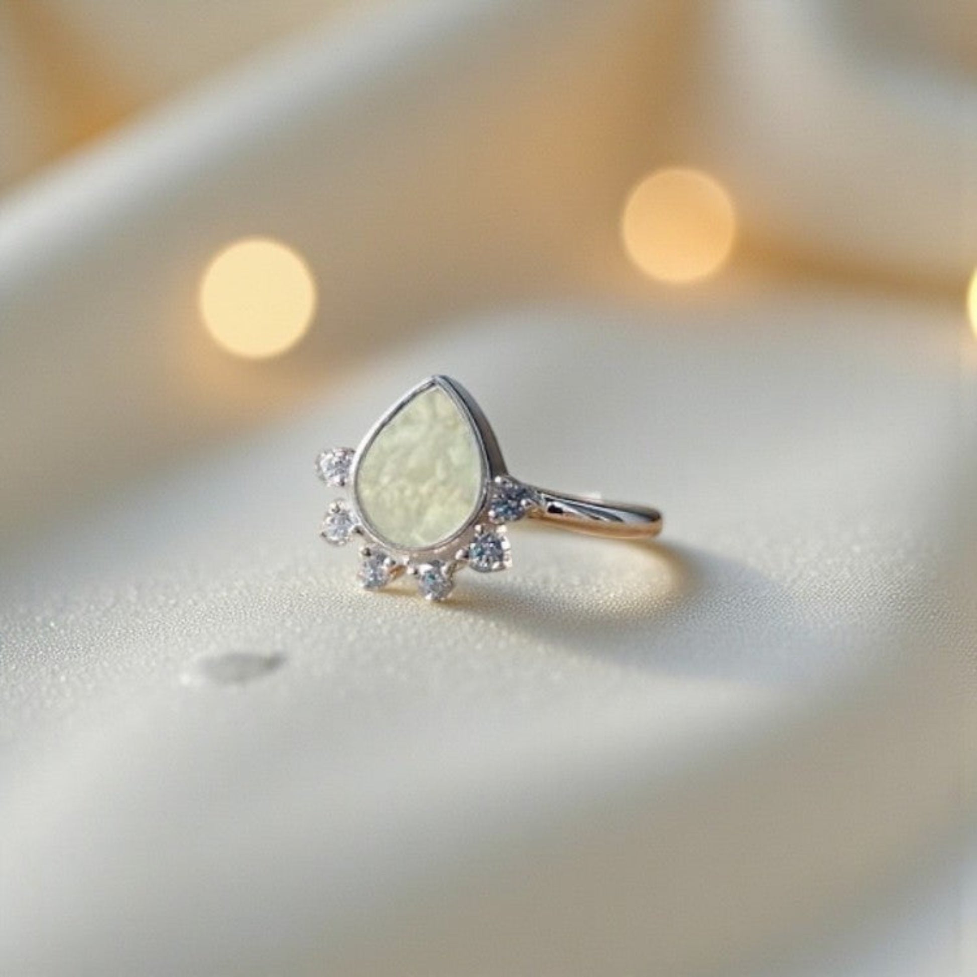 Eternelle Ring — silver pear and CZ ashes memorial ring, handcrafted in Lancashire, UK