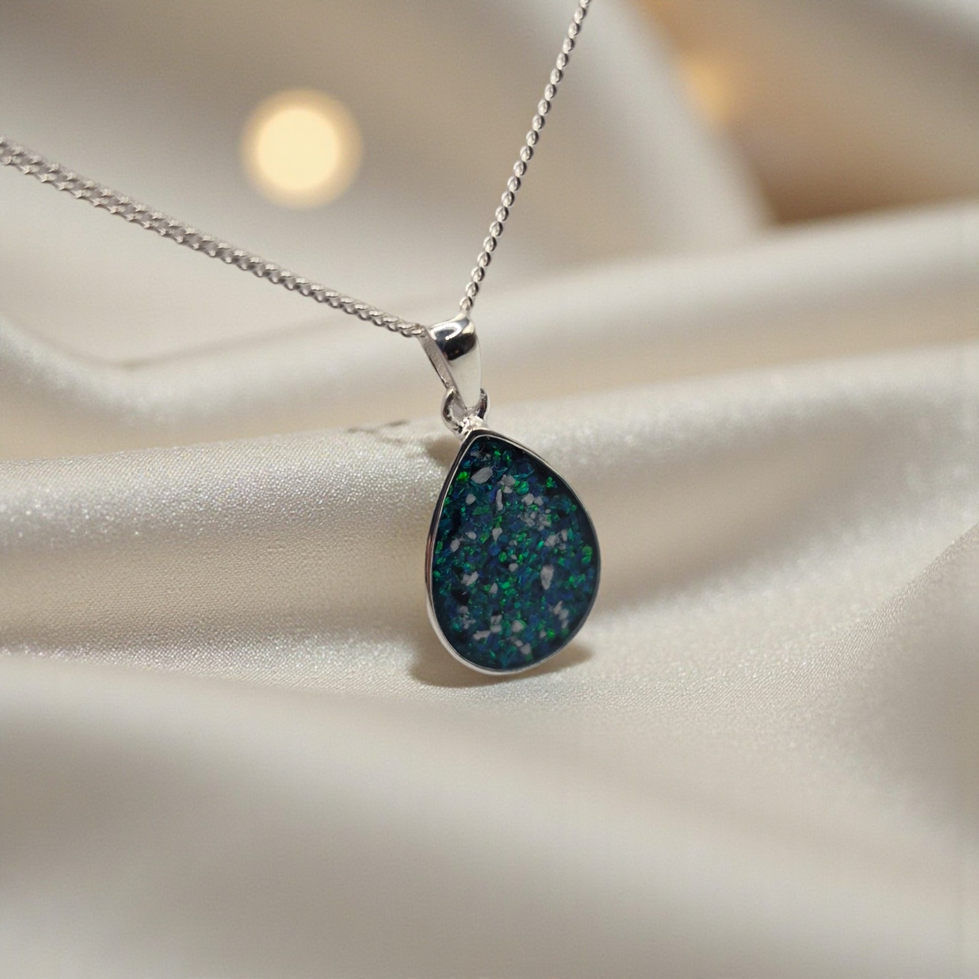 silver pear shaped ashes memorial pendant, handcrafted in rossendale 