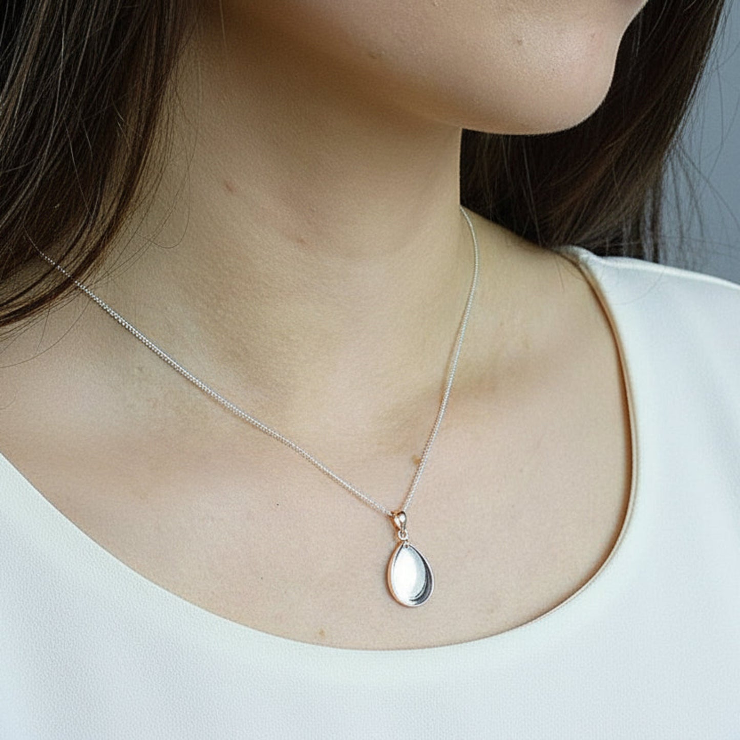 silver pear shaped memorial pendant, handcrafted in uk