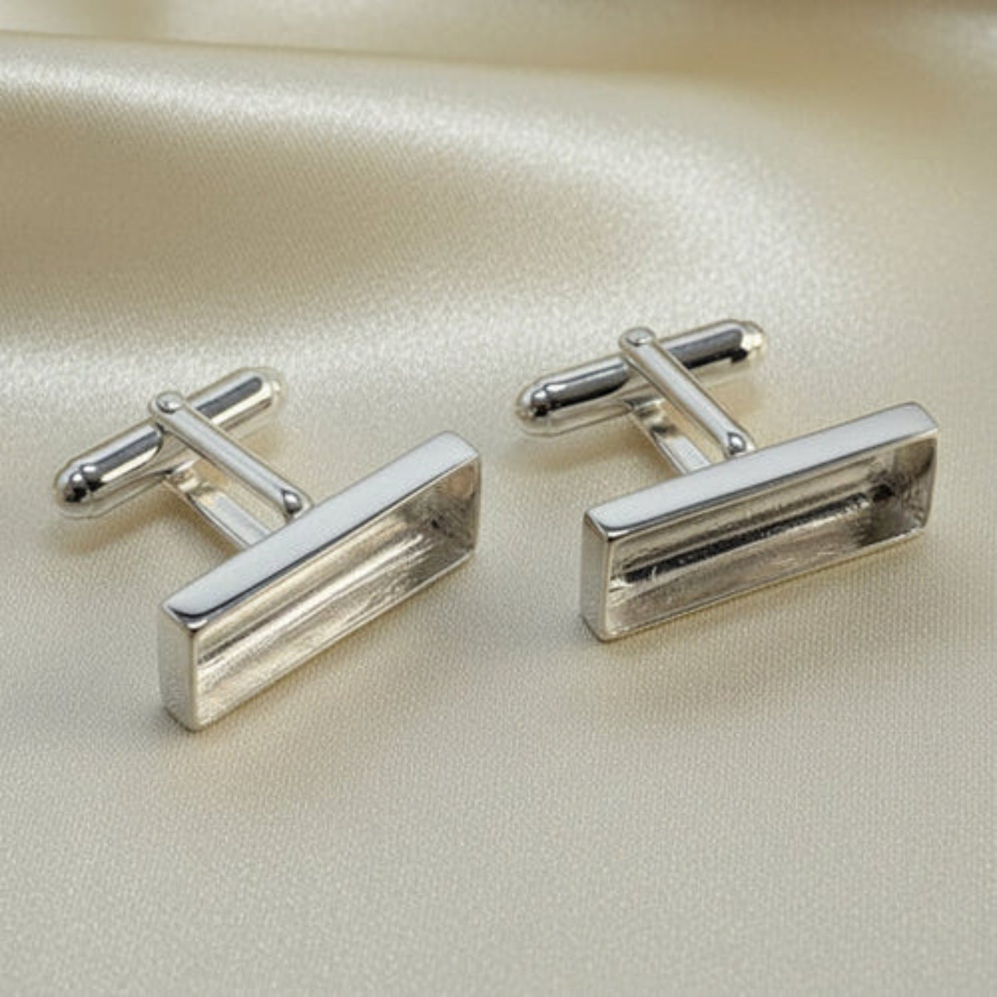 silver rectangle ashes memorial cufflinks, handcrafted in uk