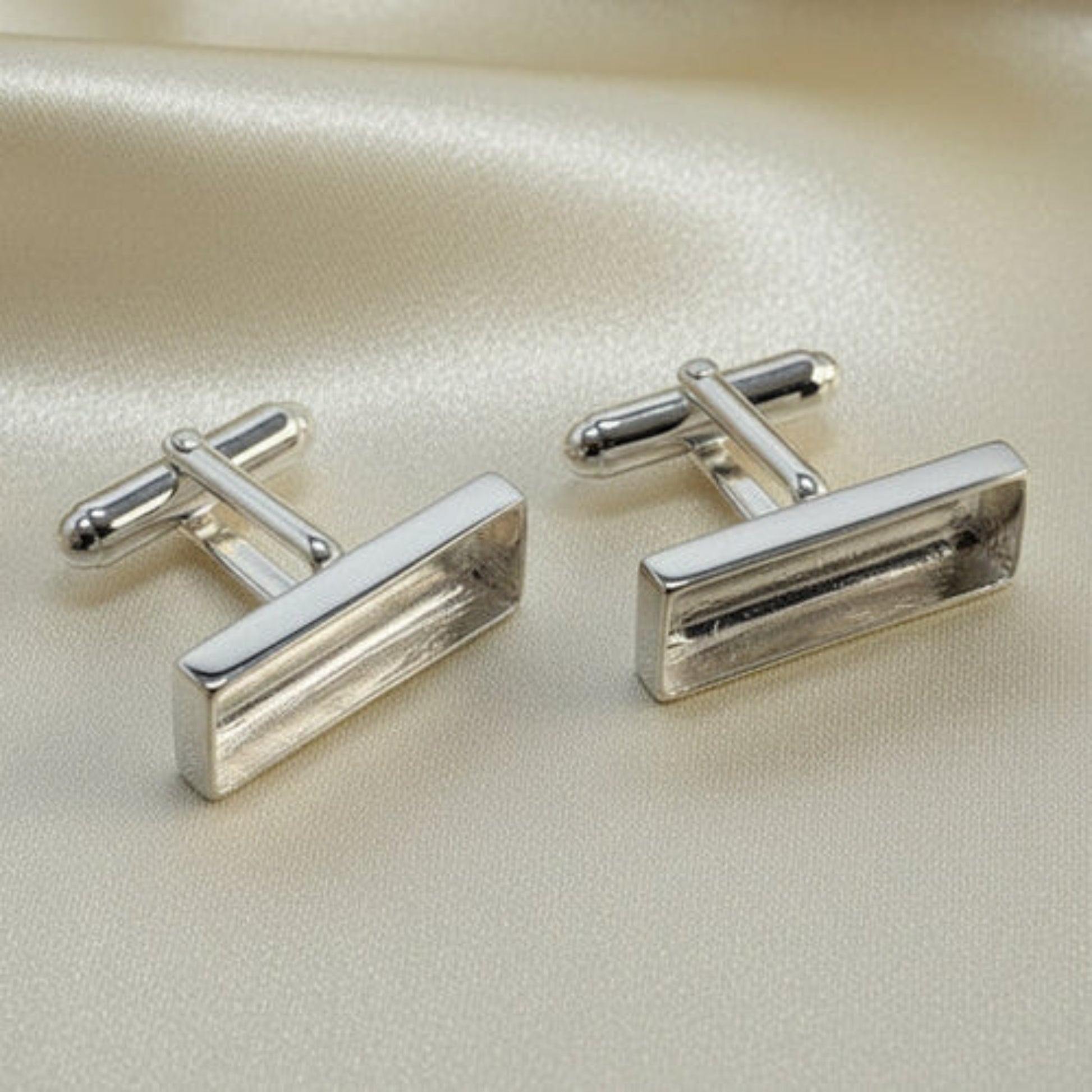 silver rectangle ashes memorial cufflinks, handcrafted in uk