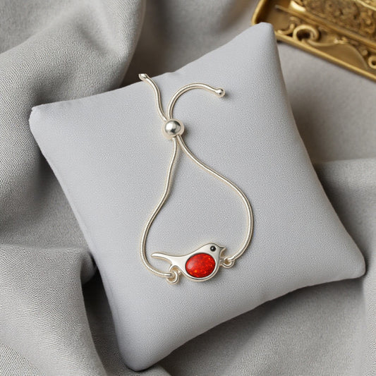 Silver robin memorial ashes bracelet, handcrafted in Lancashire, UK