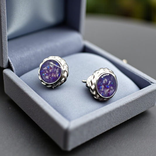 Silver rope edge ashes keepsake earrings, handcrafted in Lancashire, UK