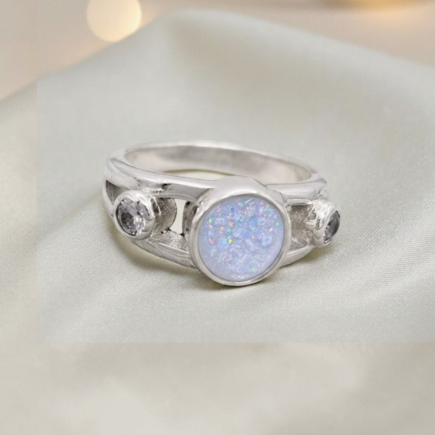 Ophelia Ring — silver round ashes memorial ring, handcrafted in the UK