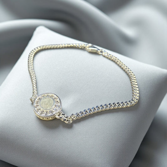 Silver round crystal keepsake bracelet, handcrafted in Lancashire, UK