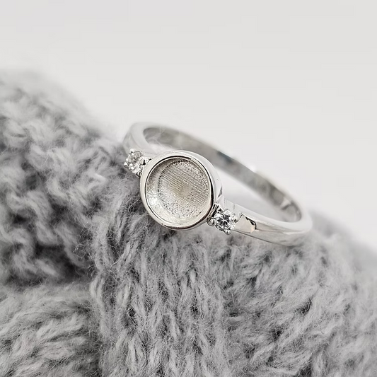 Silver round with crystals ashes/hair keepsake ring, handcrafted in Lancashire, UK