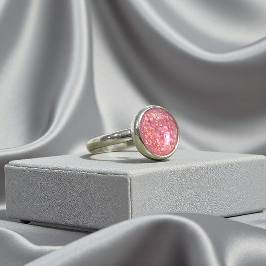 Silver round ashes/hair keepsake ring, handcrafted in Rossendale, UK