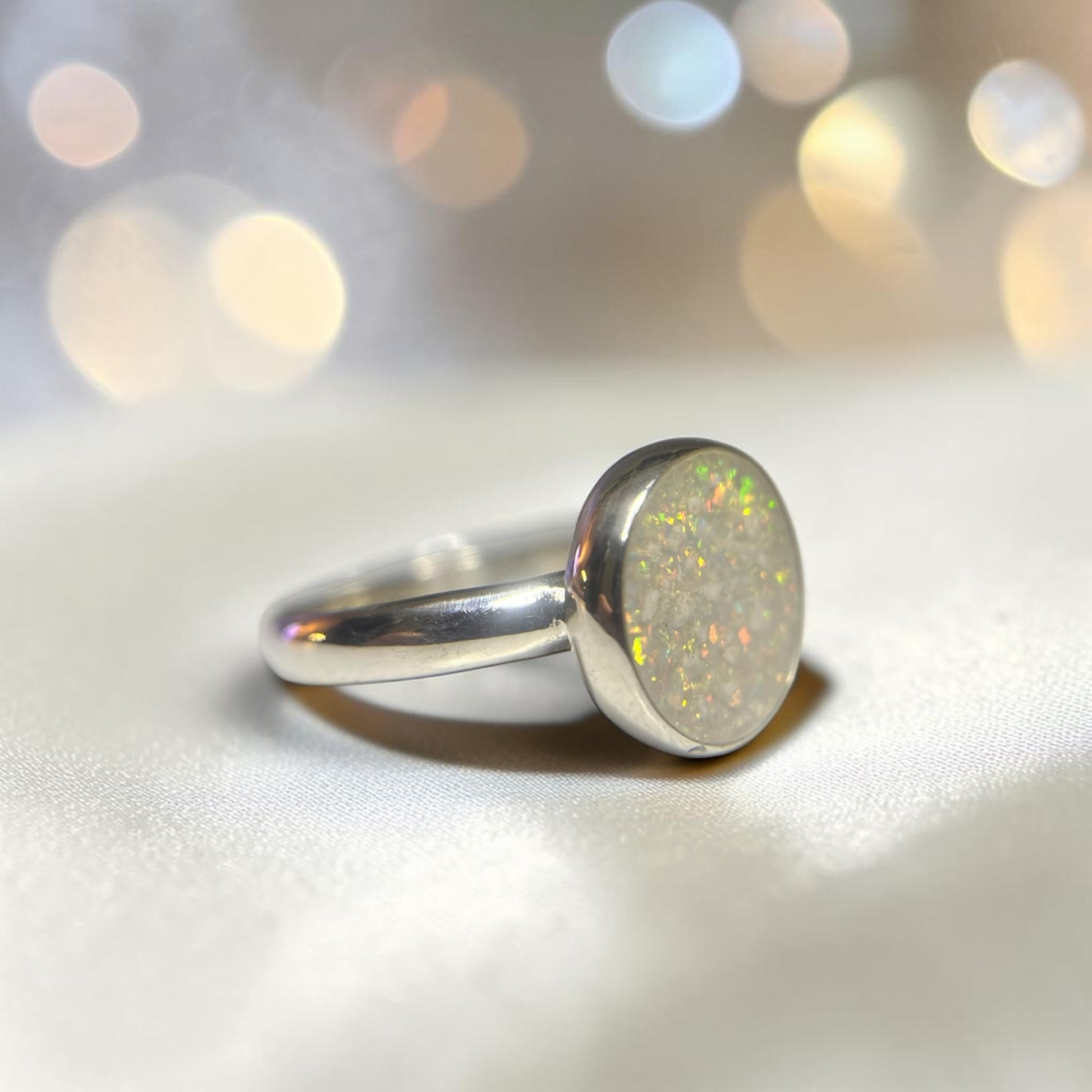 silver round memorial ashes ring, handcrafted in lancashire 