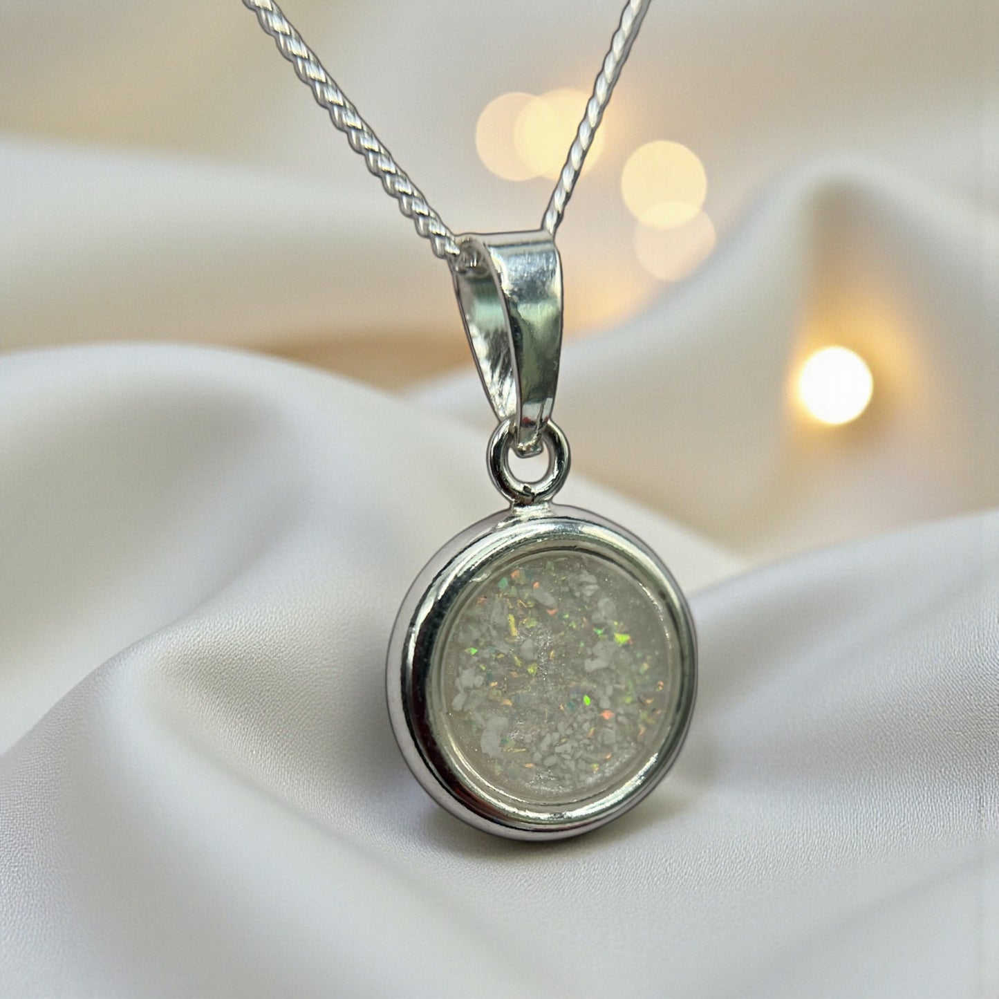 silver round memorial pendant, handcrafted in lancashire, uk