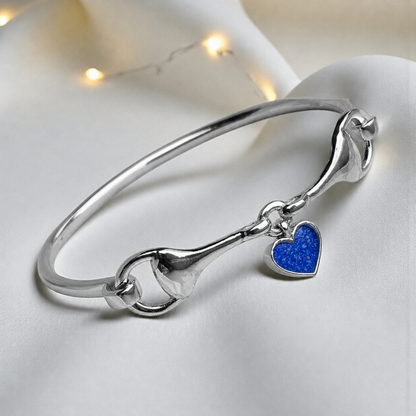 Silver Rocket snaffle bit ashes bangle ,  handcrafted in Lancashire UK - by Keepsake Memorial Jewellery