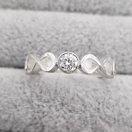 Silver infinity solitaire memorial ring, handcrafted in Lancashire, UK