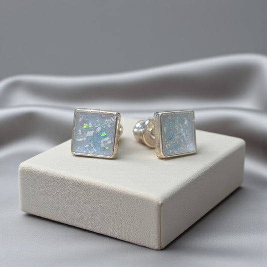 Silver square memorial earrings, handcrafted in Lancashire, UK