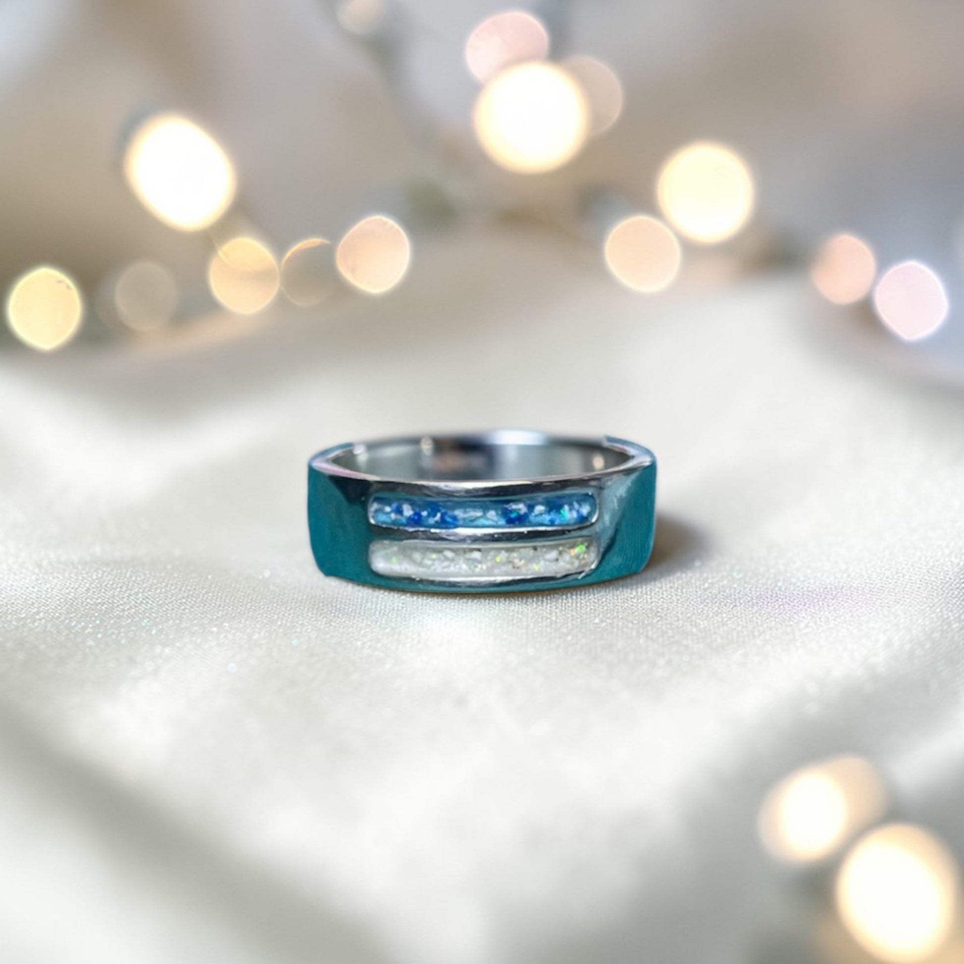 silver strata mens memorial ashes ring, handcrafted in uk