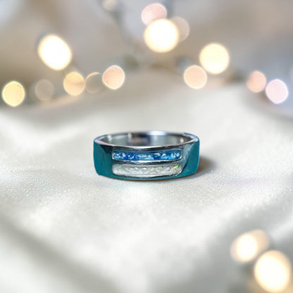 silver strata mens memorial ashes ring, handcrafted in uk