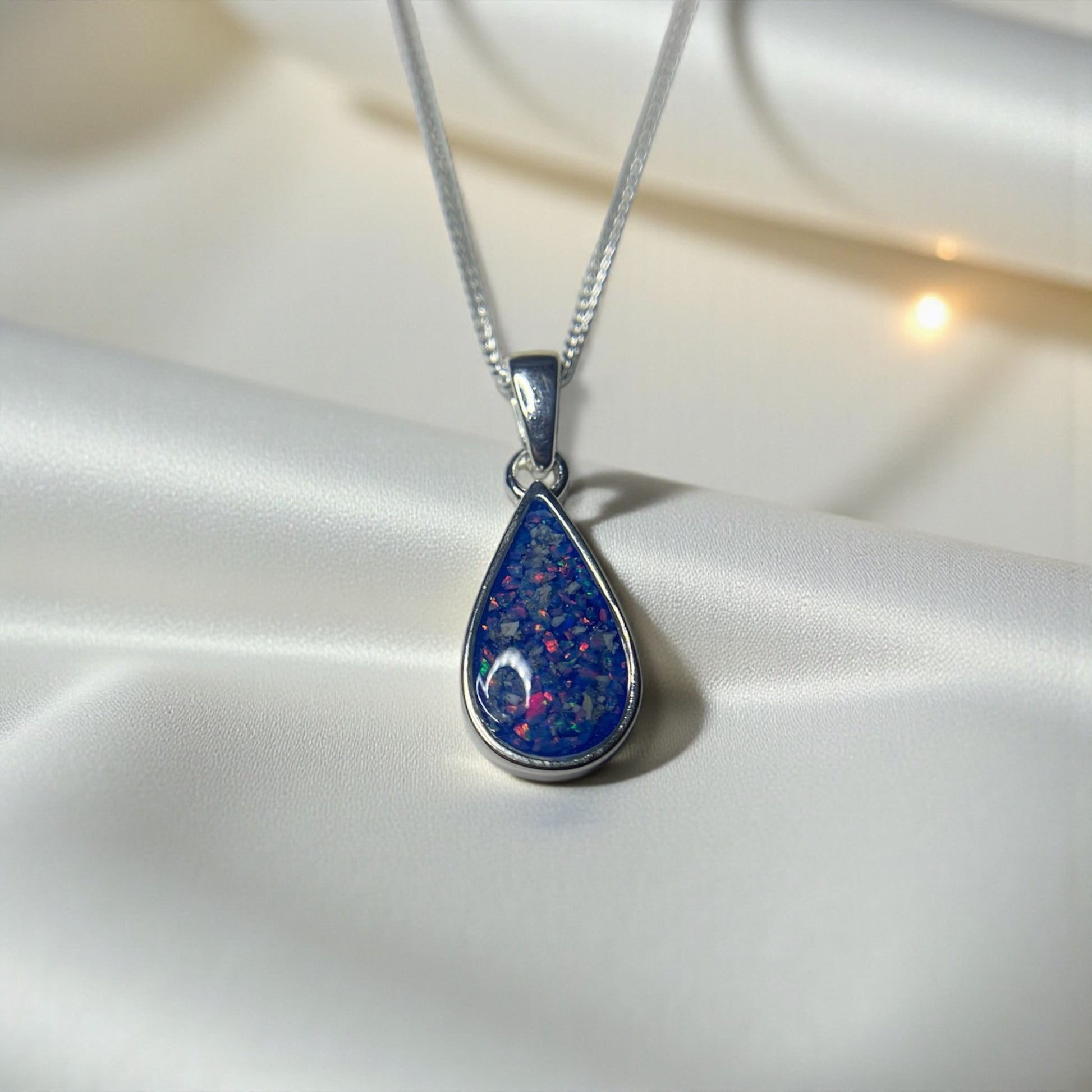 silver ashes memorial teardrop pendant, handcrafted in lancashire uk