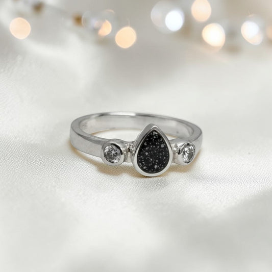 Cassiel Ring — silver teardrop ashes memorial ring, handcrafted in the UK