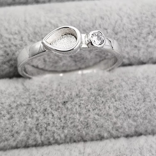 Silver teardrop with crystal keepsake ring, handcrafted in Lancashire, UK