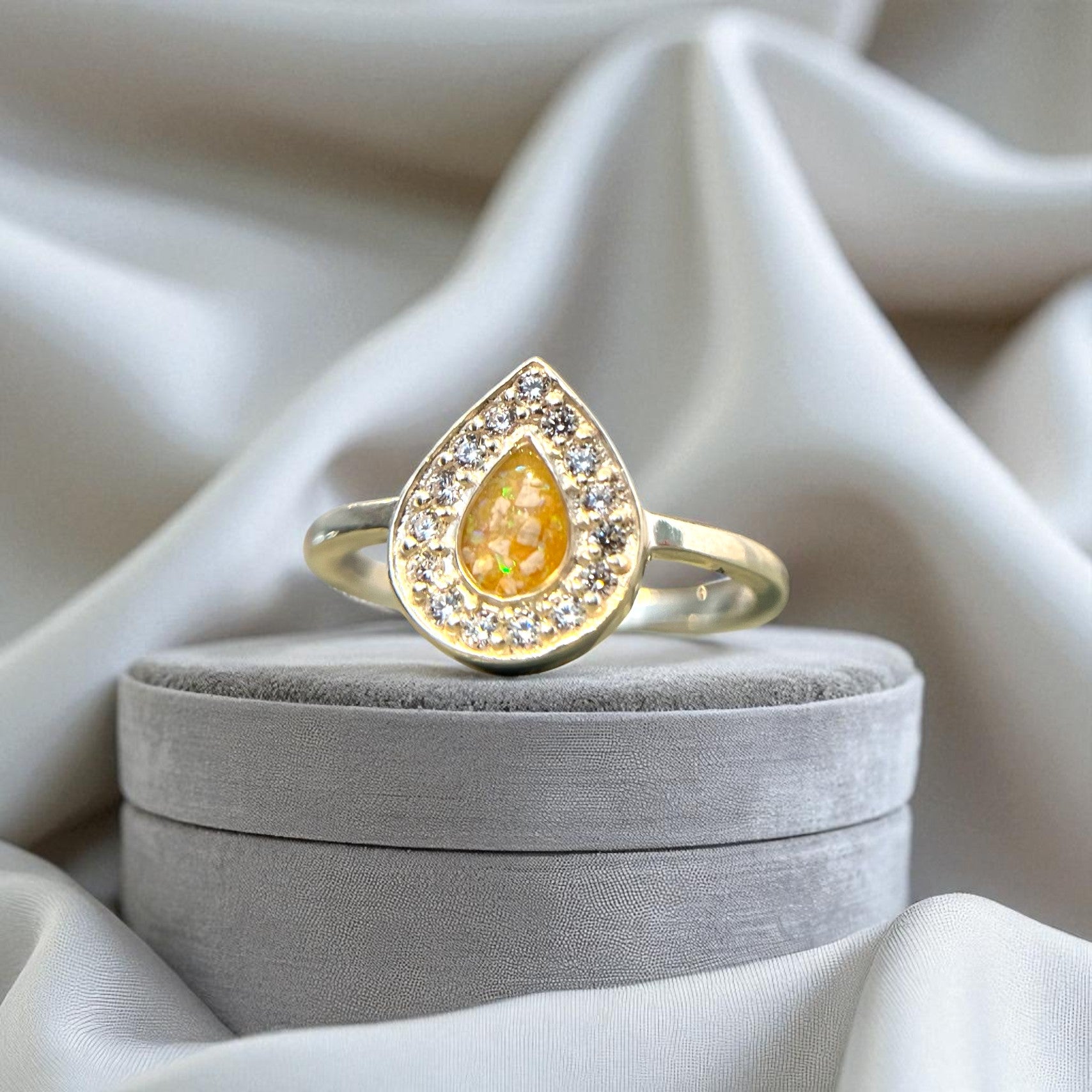 Silver Crystal teardrop Keepsake Ring, handcrafted in Lancashire UK