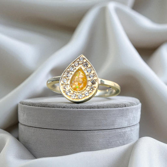 Silver Crystal teardrop Keepsake Ring, handcrafted in Lancashire UK