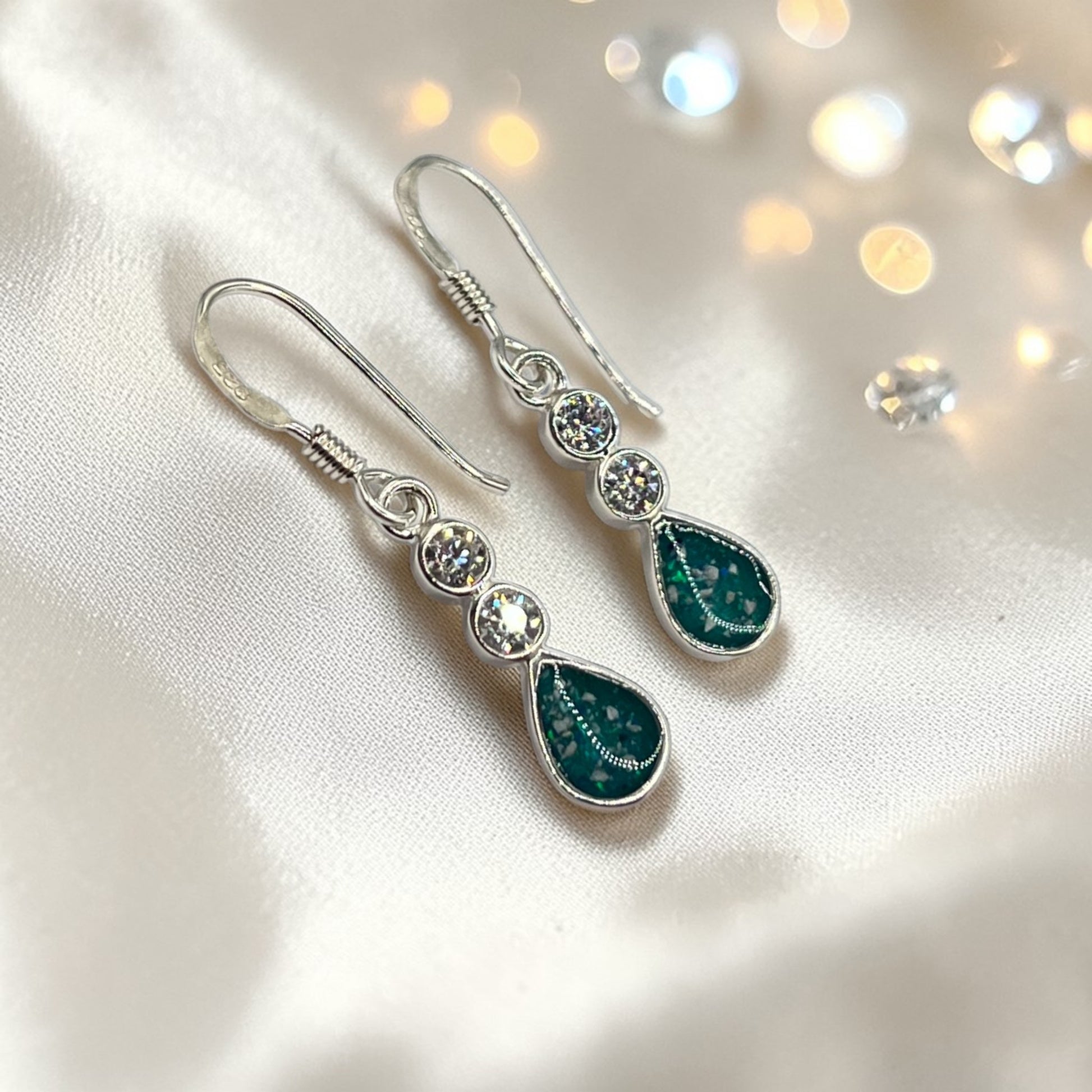 Acrux Earrings — silver teardrop ashes memorial earrings, handcrafted in Lancashire, UK