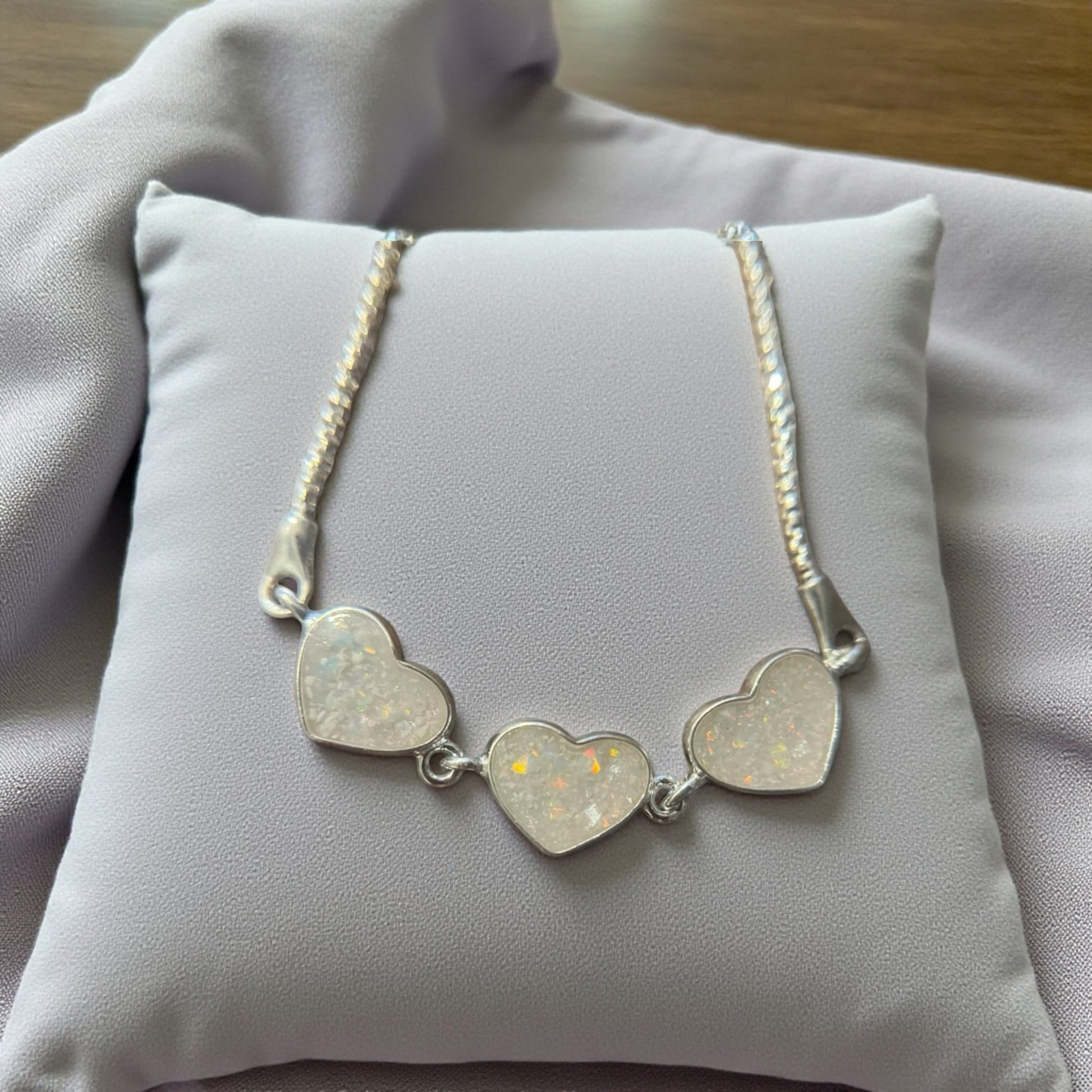 silver heart memorial ashes bracelet, handcrafted in Lancashire, UK