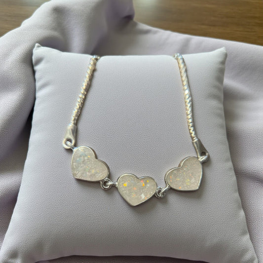 silver heart memorial ashes bracelet, handcrafted in Lancashire, UK