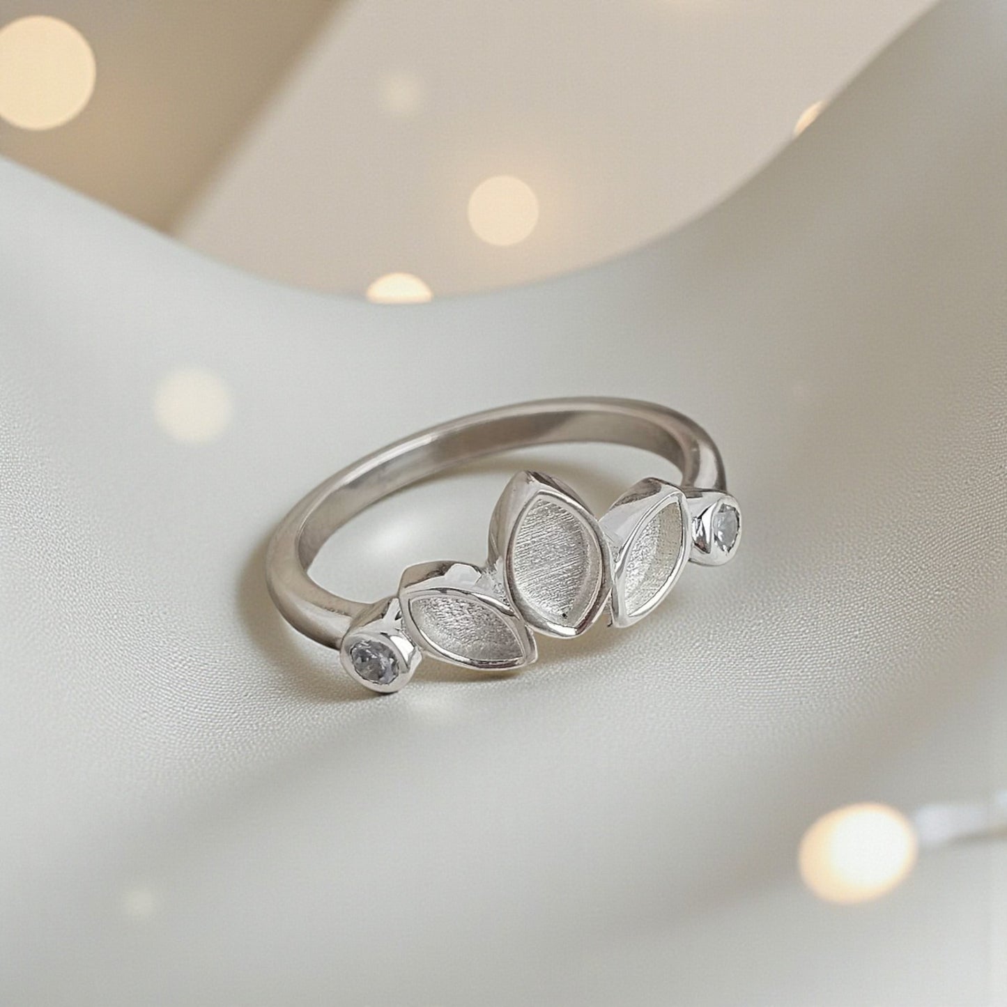 Thea Ring — silver triple CZ ashes memorial ring, handcrafted in Lancashire, UK