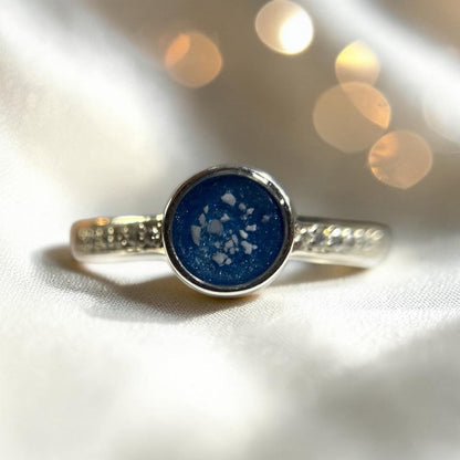 Silver Whisper Ring — sterling silver ashes memorial ring, side profile view, handcrafted in Lancashire, UK