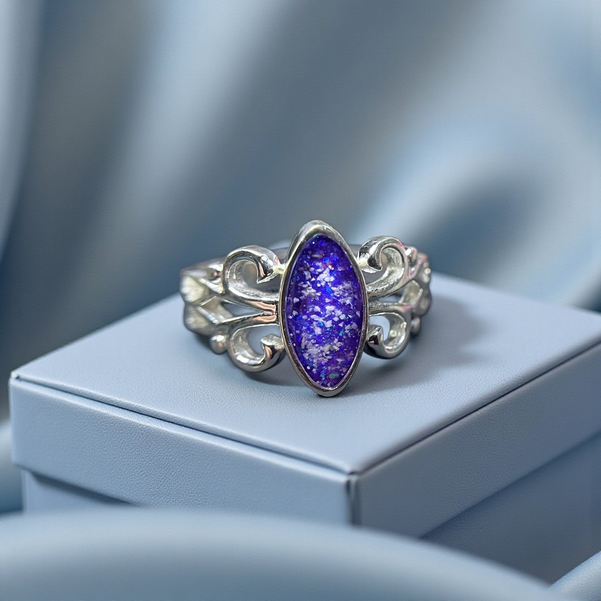 silver marquise style keepsake ring, handcrafted in lancashire, uk