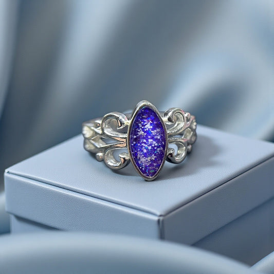 silver marquise style keepsake ring, handcrafted in lancashire, uk