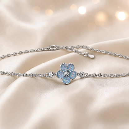 Sterling Silver Forget Me Not Memorial Bracelet in baby blue- Ashes Keepsake Jewellery UK
