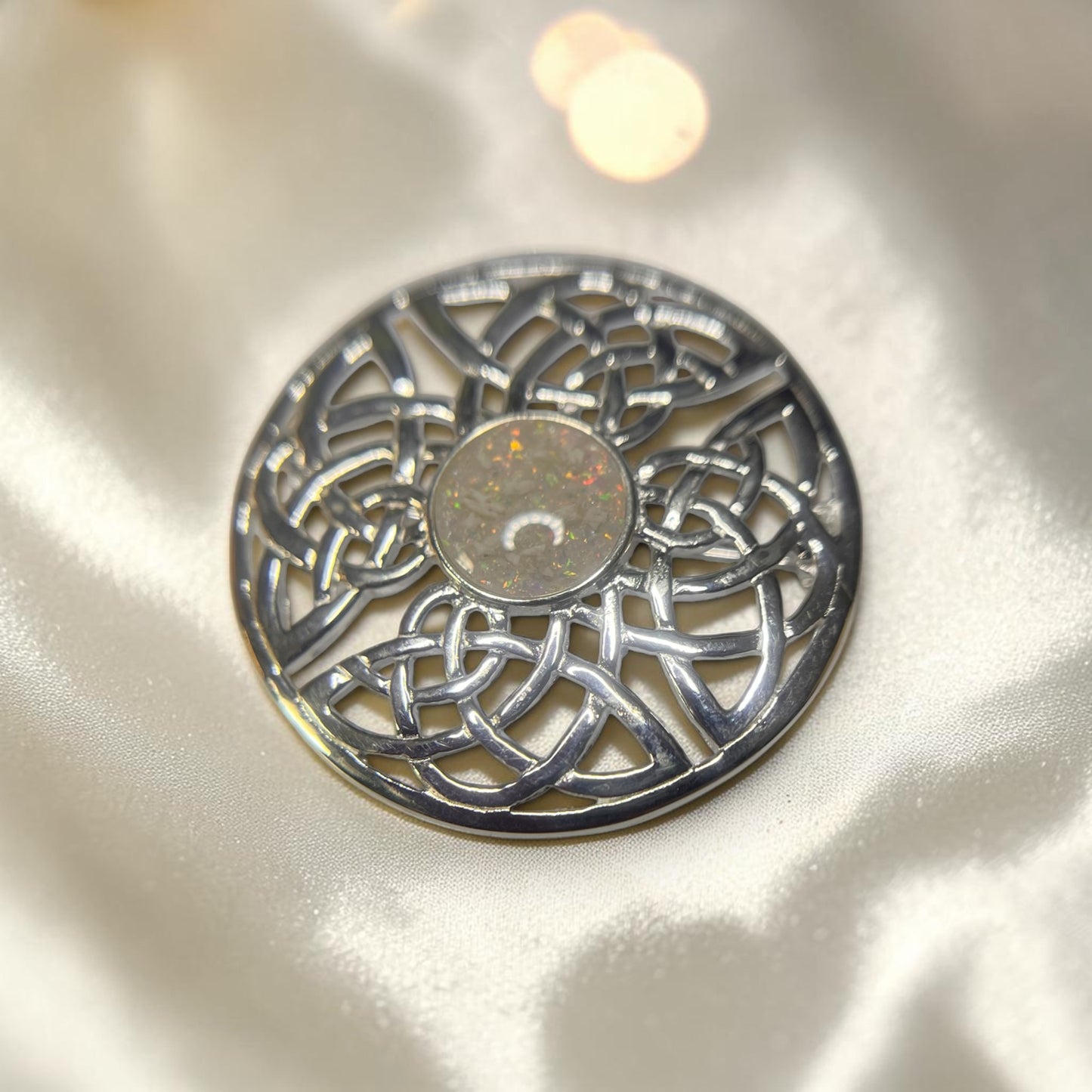 celtic style silver memorial ashes brooch, handcrafted in lancashire 