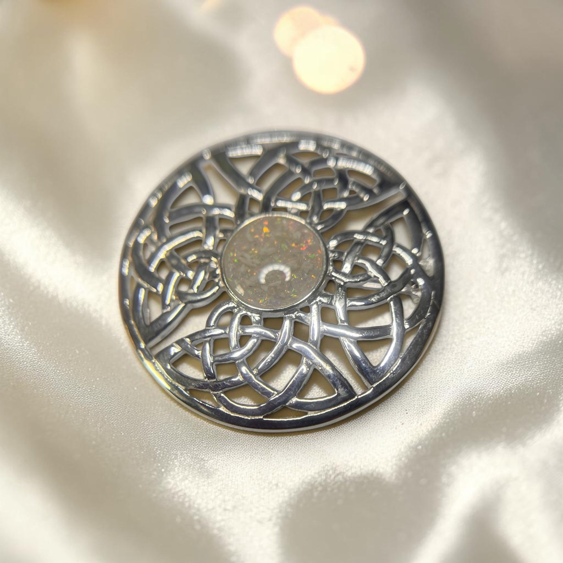 celtic style silver memorial ashes brooch, handcrafted in lancashire 