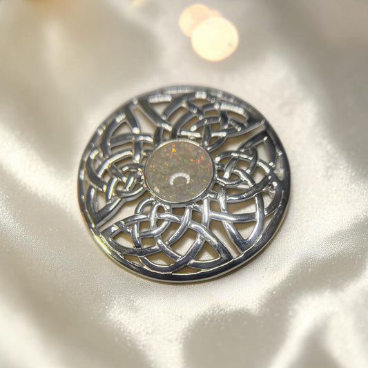celtic style silver memorial ashes brooch, handcrafted in lancashire 